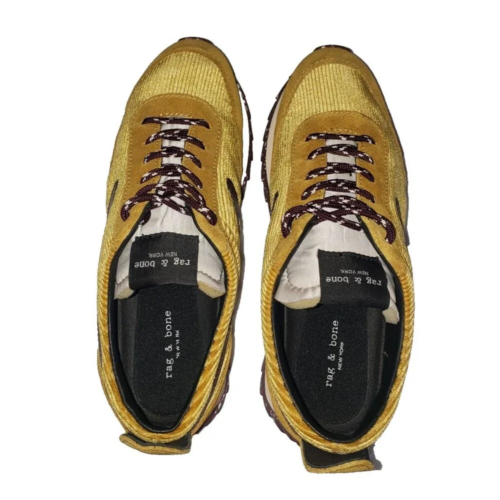 Rag & Bone Women's Corduroy Retro Runner Sneakers Size 7 EU 37 Gold Brown